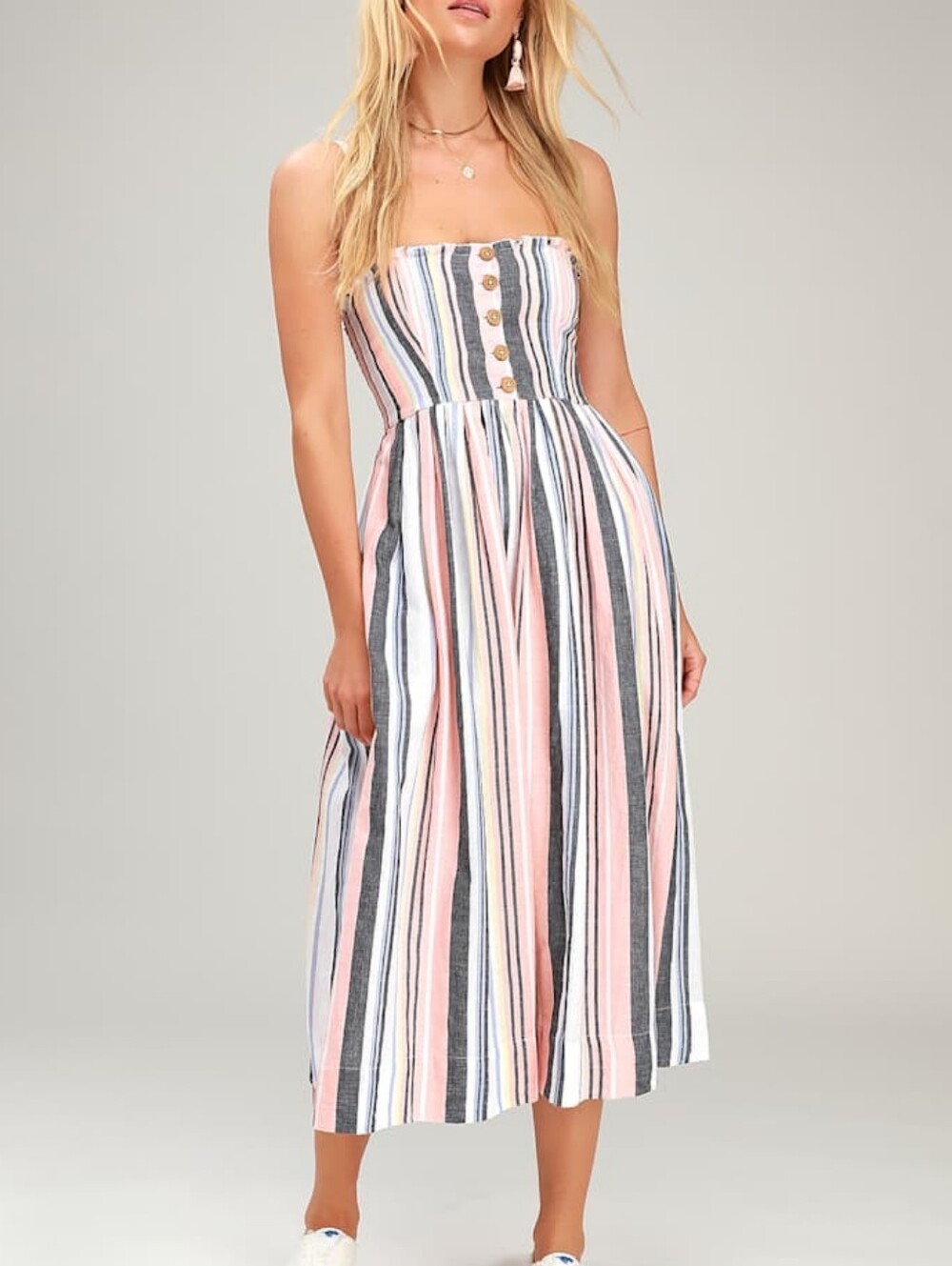Free People Lilah Midi Dress Thin Strap Or Strapless 100% Cotton Boho Comfy Cute